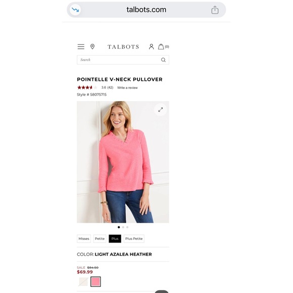 Talbots Pointelle V-Neck Pullover in Light Azalea Heather Size 1X NWT MSRP $85 - Picture 3 of 8